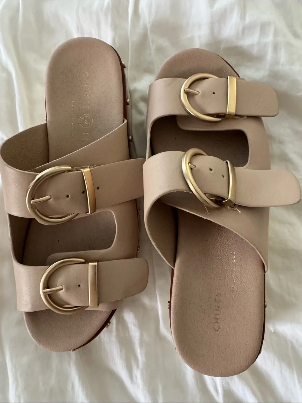 Chinese Laundry Blush Nude Double-Buckle Slide Sandals